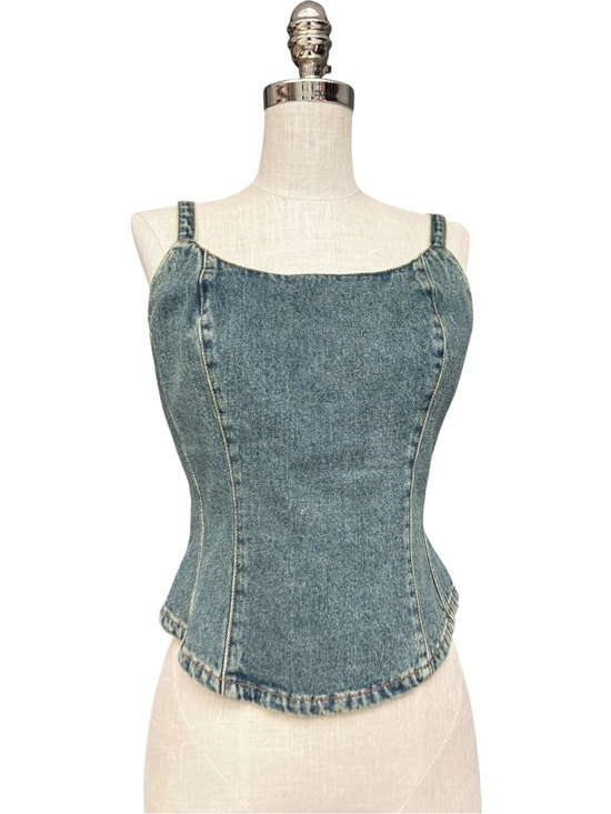 Jeanology Tops - Vintage Y2K Jeanology Denim Corset Top Medium Wash Zip Back Bustier Cami Size 10
